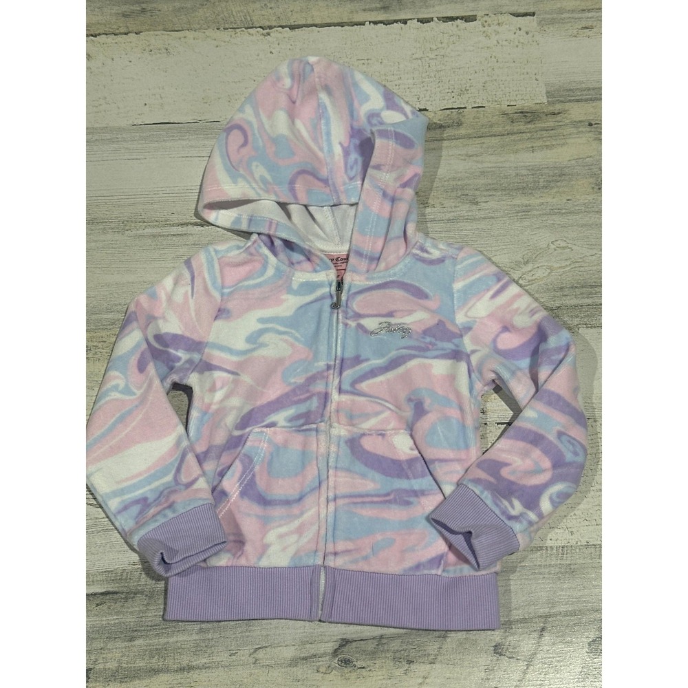 Juicy Couture Hoodie Girls 3T Pastel Marble Swirl Velour Zip Up EUC